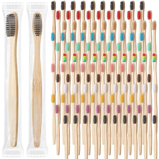 Sieral 120 Pcs Bamboo Toothbrushes Bulk, Soft Bristle Toothbrush for Adults, Natural Wooden Toothbrushes, Vegan Organic Bamboo Travel Tooth Brush, Individually Wrapped for Homeless, 7 Inch 12 Color