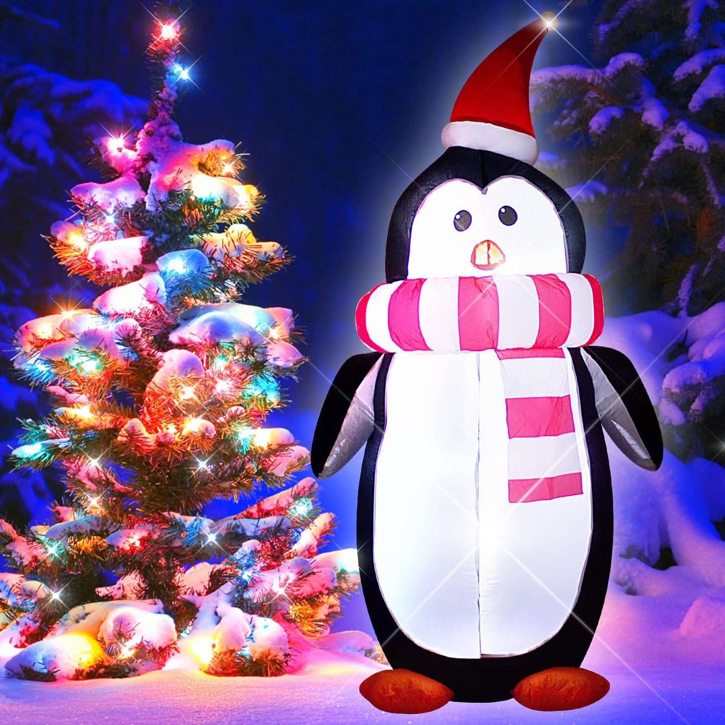 DROFELY 6 Foot Christmas Inflatable Penguin with LED Lights Decoration，Cute Christmas Indoor Outdoor Blow up Decoration-WM-16