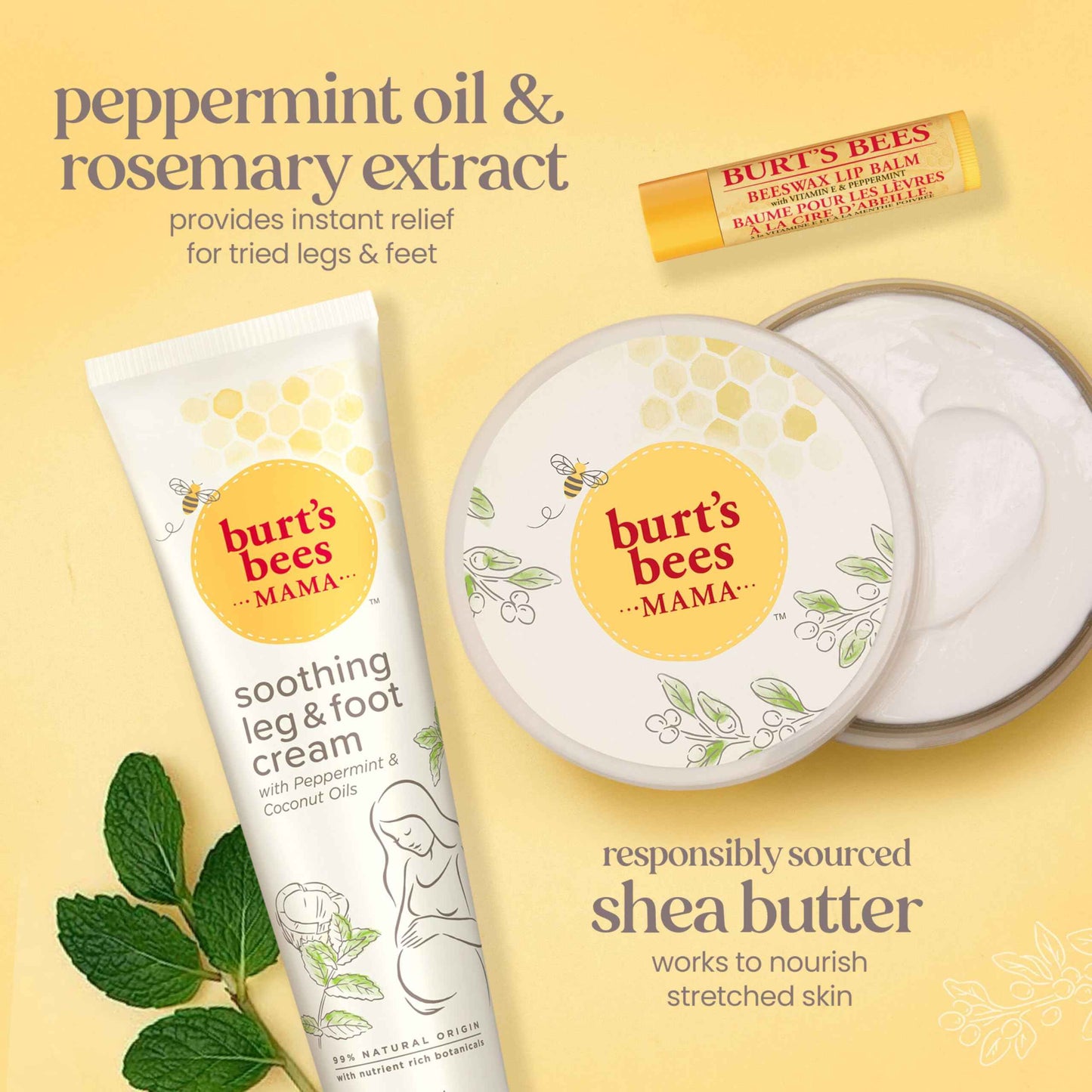 Burt's Bees Pregnancy Essentials Christmas Gifts Set, 3 Baby Shower Products & Must Have Baby Registry Items, Nourishing Skincare for Mom to be - Mama Belly Butter, Original Lip Balm, Leg & Foot Cream