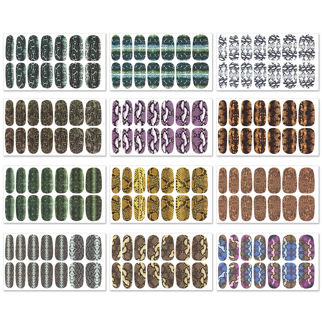 JERCLITY 12 Sheets Snake Skin Nail Polish Strips Stickers with Nail File Self-Adhesive Python Pattern Press On Nail Stickers Full Wraps for Women Girls Nails Art