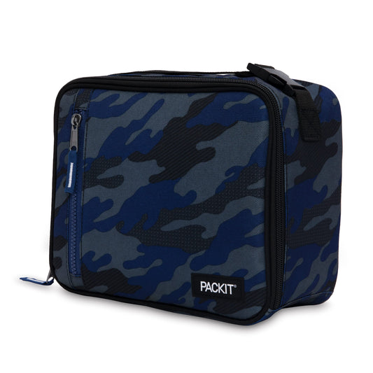 PackIt Freezable Classic Lunch Box, Sporty Camo Charcoal Navy, Built with EcoFreeze Technology, Collapsible, Reusable, Zip Closure With Zip Front Pocket and Buckle Handle, Desgined for Lunches