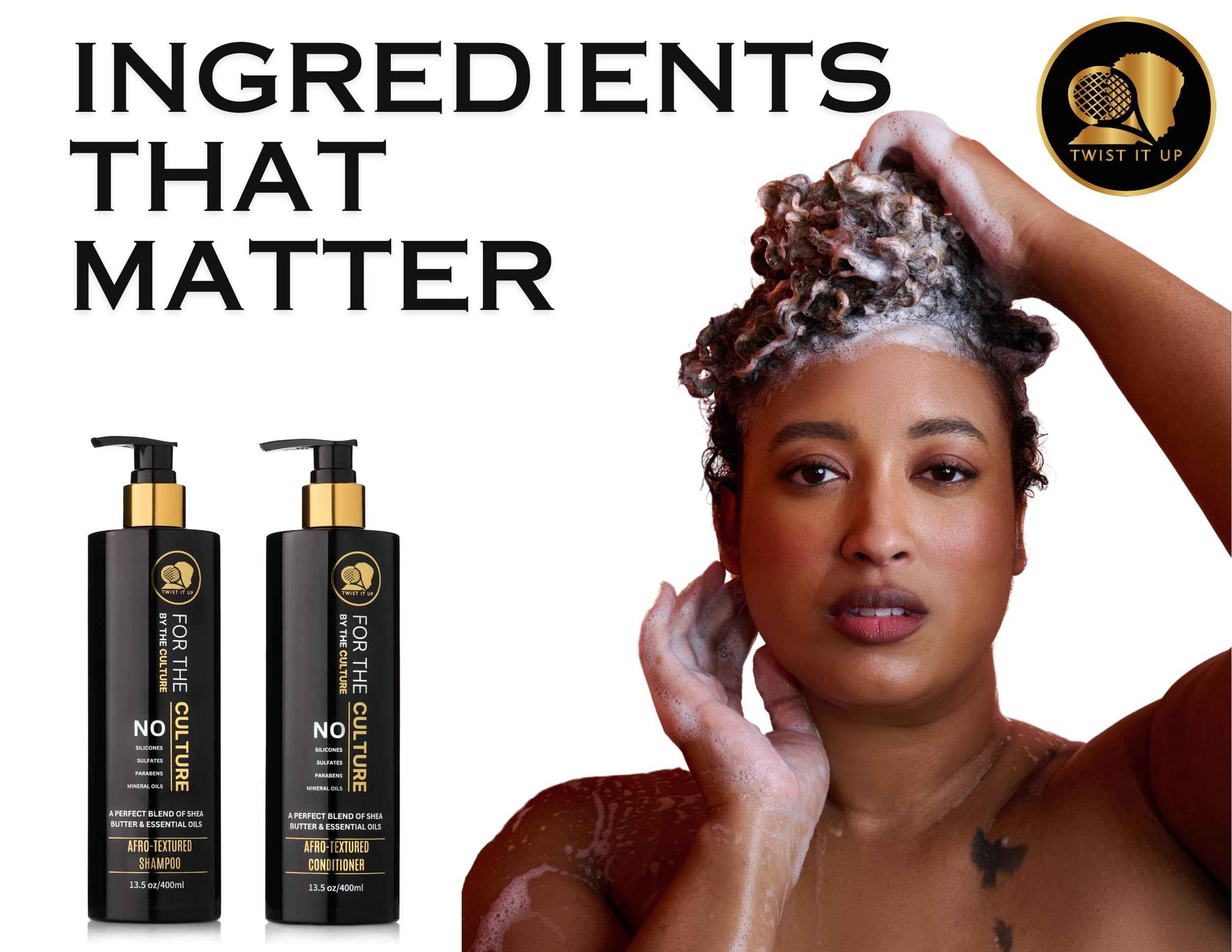 Twist It Up New Gold Standard Shampoo & Conditioner Set, Over 20 Natural Ingredients, Sulfate & Paraben-Free, Silicone-Free, Moisturizing, Hydrating, for Afro-Textured Hair