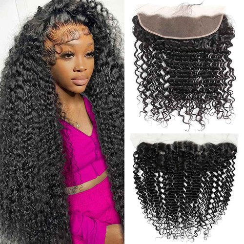16 Inch Deep Wave 13x4 HD Lace Frontal Human Hair Pre Plucked with Baby Hair Ear to Ear Transparent Lace Frontal Closure 100% Virgin Deep Wave Human Hair