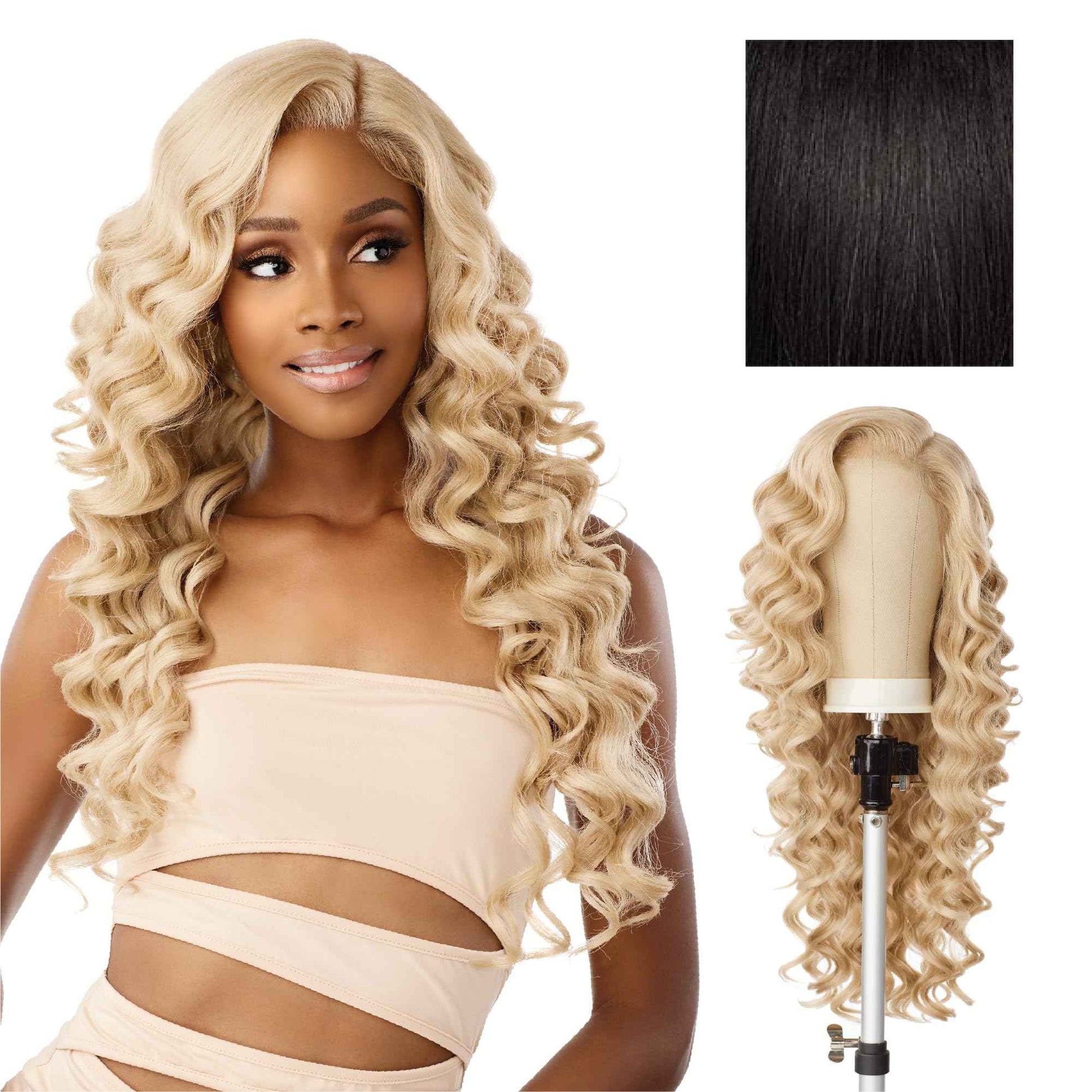 Sensationnel Butta Lace Precut Wigs - Unit 9 Glueless Extra Wide 5 Inch Deep Parting Synthetic Pre Tweezed Smaller Knot Hairline (1B OFFBLACK)