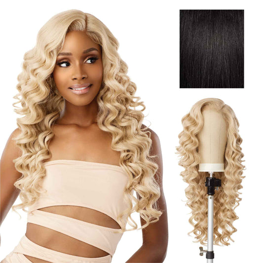 Sensationnel Butta Lace Precut Wigs - Unit 9 Glueless Extra Wide 5 Inch Deep Parting Synthetic Pre Tweezed Smaller Knot Hairline (1B OFFBLACK)
