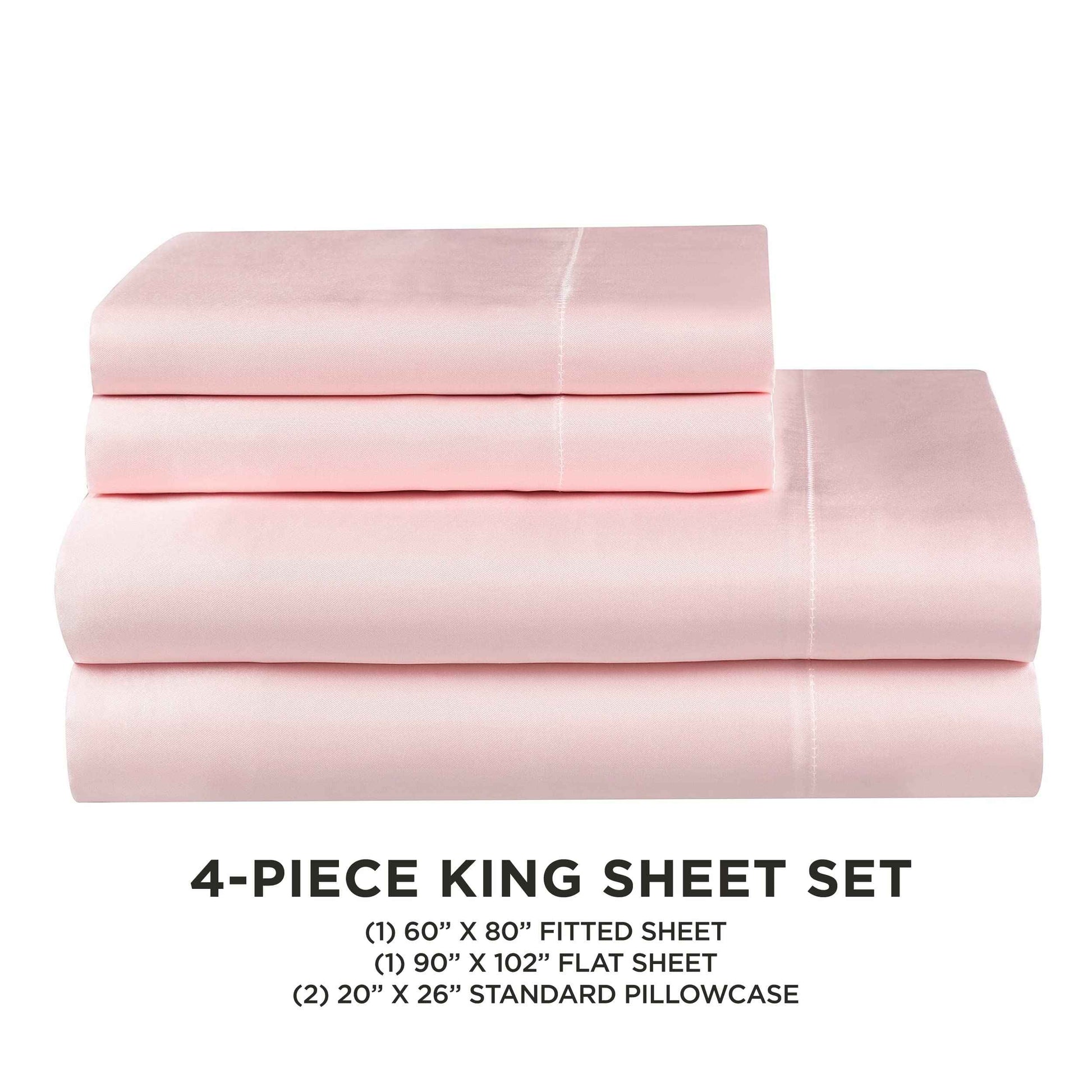 Juicy Couture King Size Silk Satin Bed Sheet Set, Deep Pocket Silky King Sheet Set with 1 Fitted Sheet, 1 Flat Sheet and 2 Pillow Case, Wrinkle Resistant and Anti Pilling Bed Sheets - Pink