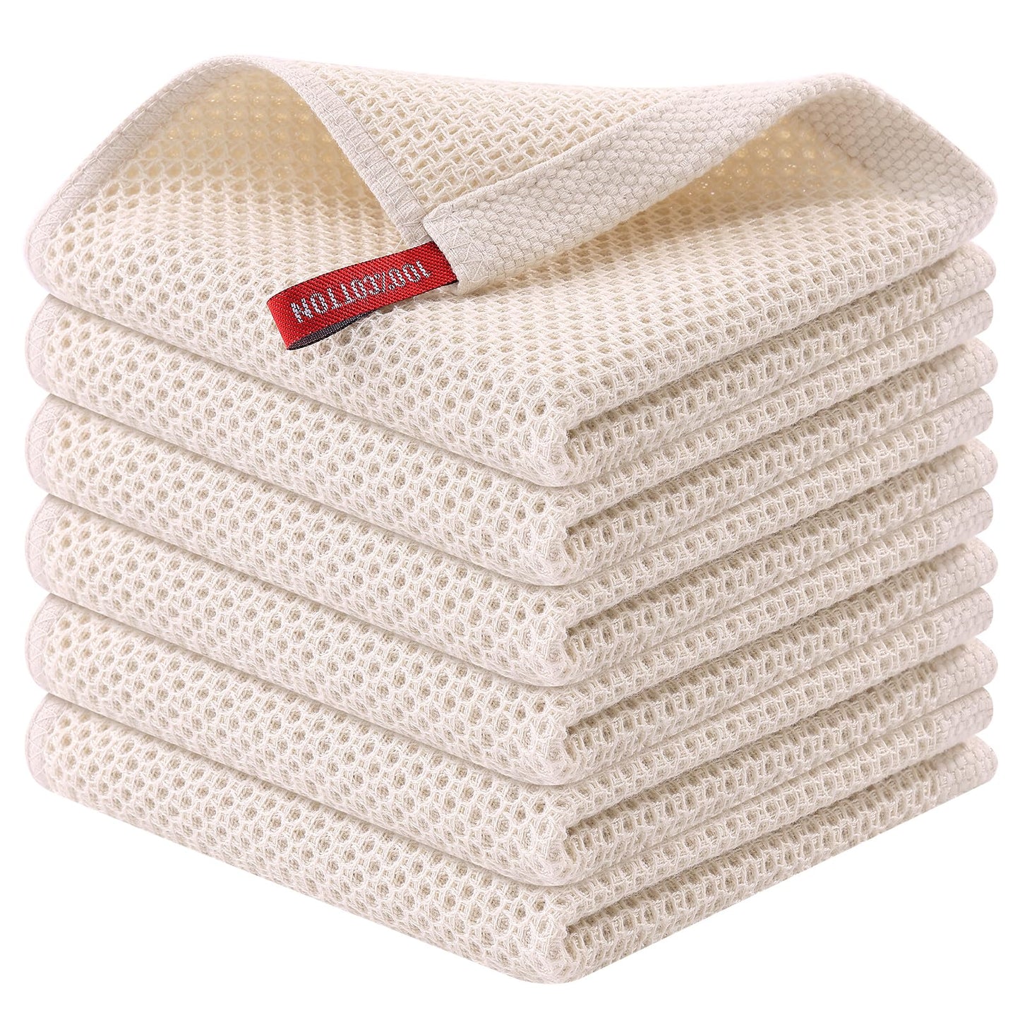 Kitinjoy 100% Cotton Kitchen Dish Cloths, 6-Pack Waffle Weave Dish Towels for Drying Dishes Super Soft Absorbent Quick Drying Dish Rags, 12 X 12 Inches