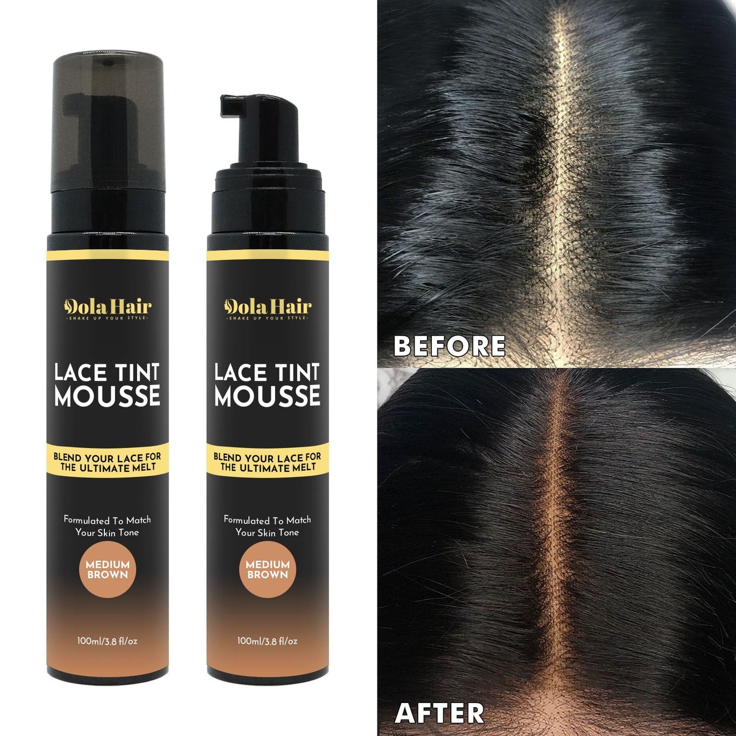 Dolahair Lace Tint Spray for Wigs Melt, Medium Brown Wig Tint Lace Spray Lace Melting Foam Lace Tint Mousse for Wigs Melt Lace Wigs Melting with 2 Pcs Lace Melting Band, Elastic Bands for Wigs