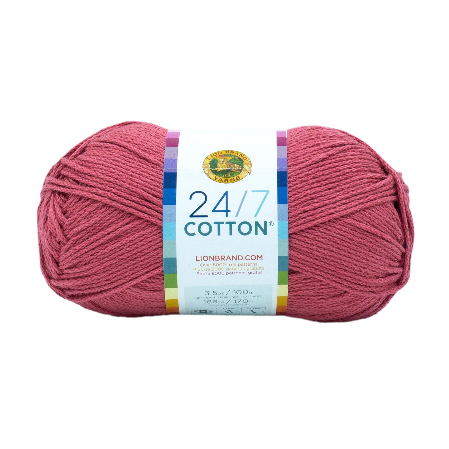 Lion Brand 24/7 Cotton Yarn, Lightweight Yarn for Knitting, Crocheting, and Crafts, Terracotta, 1 Pack