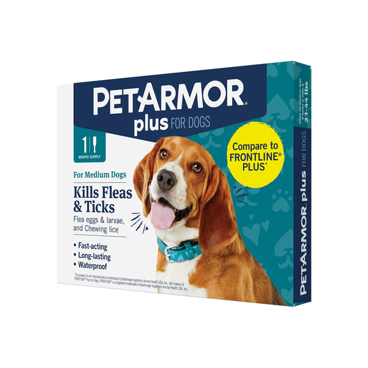 PetArmor Plus Flea and Tick Prevention for Dogs, Dog Flea and Tick Treatment, 1 Dose, Waterproof Topical, Fast Acting, Medium Dogs (23-44 lbs)