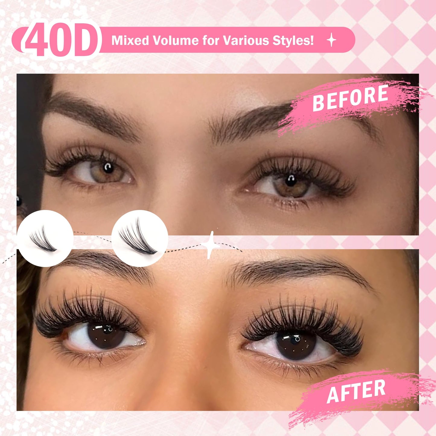 GAQQI Lash Clusters 320Pcs Individual Lashes 40D Mixed 9-16mm Eyelash Clusters D Curl Lash Clusters Look Like Mink Eyelash Extensions Thin Band Soft to Use Self Application(40D-DMIX)