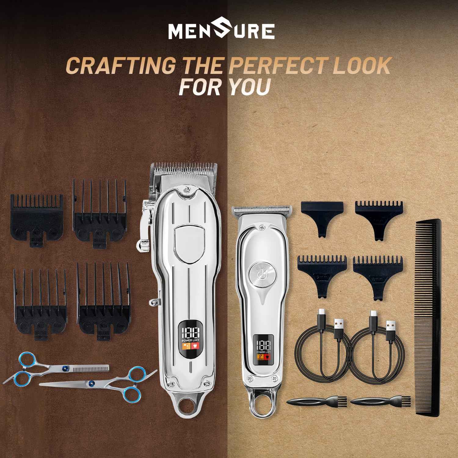 Mensure Hair Clippers for Men, Home Haircut Kit with Scissors, Comb & Guide Combs, Cordless Hair Trimmer Set for Family Use