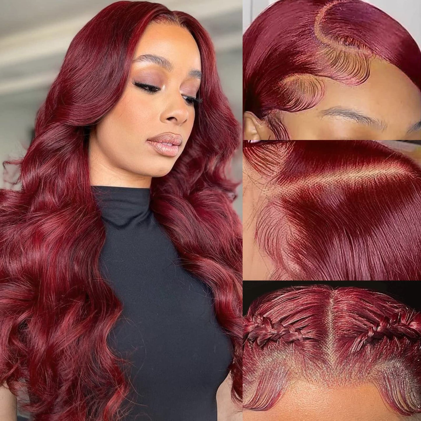 Aaliweya 99j Burgundy Lace Front Wigs Human Hair 99j 13x4 Body Wave HD Transparent Lace Frontal Wigs For Women 180% Density Pre Plucked Glueless Wine Red Color Virgin Human Hair Wigs 26inch