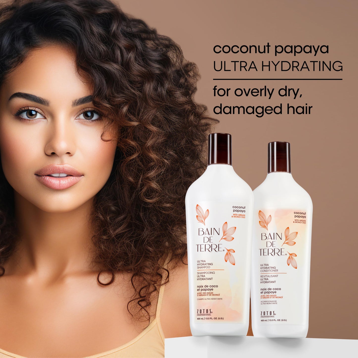 Bain de Terre Coconut Papaya Ultra Hydrating Shampoo, Moisture Quench for Dry, Damaged Hair, with Argan & Monoi Oils, Paraben-Free, Color-Safe, Vegan, 33.8 Fl Oz