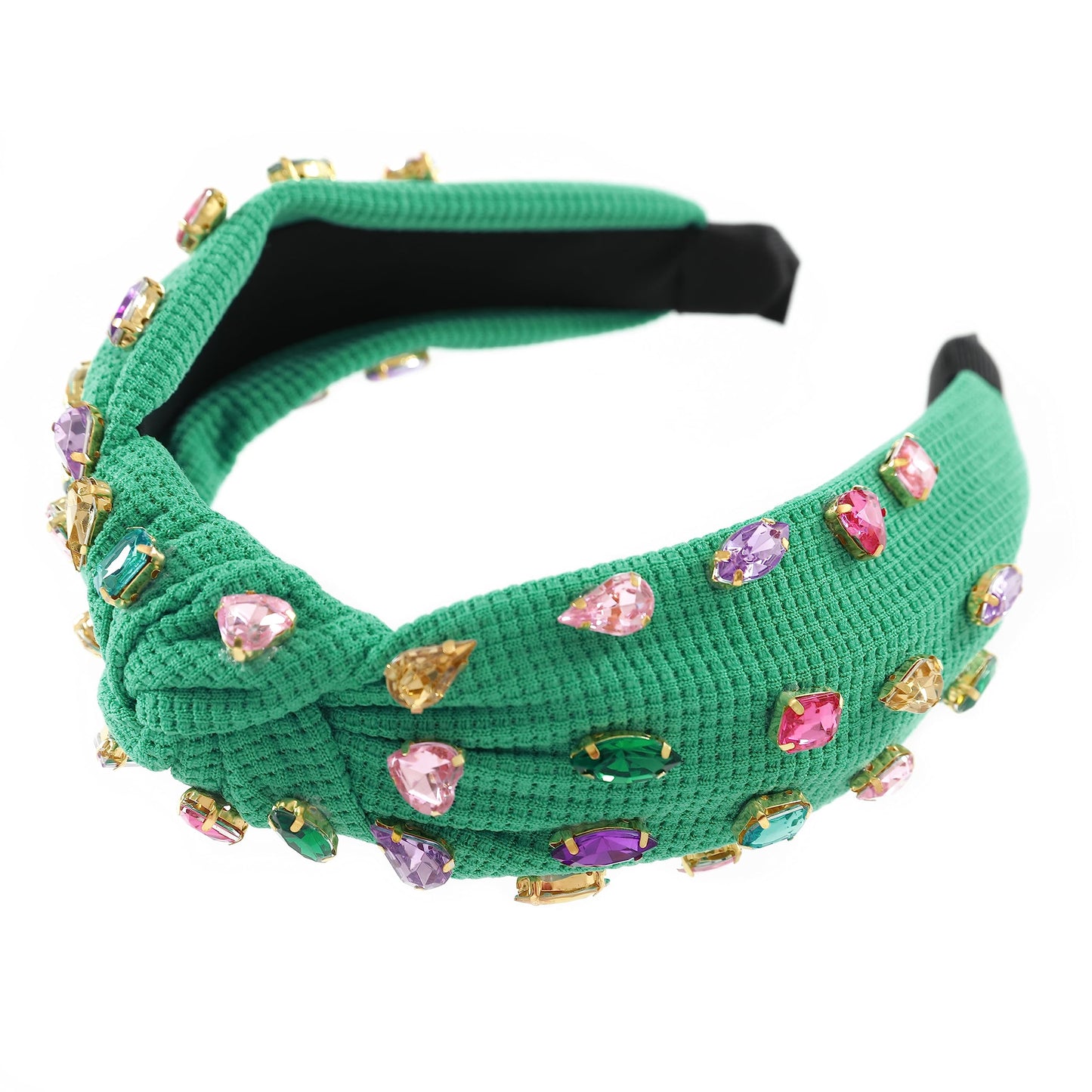 Gmmidea Jeweled Knotted Headband for Women Girls Sparkly Crystal Rhinestone Headband Wide Top Knot Women's Embellished Headband Hair Accessories Green