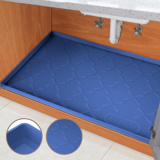 SIKADEER Under Sink Mat for Kitchen Waterproof, 28" x 22" Silicone Mat Cabinet Liner for Bathroom Under Sink Organizer with Raised Edge, Fits 30inch Standard Cabinet Under Sink Drip Tray Protector