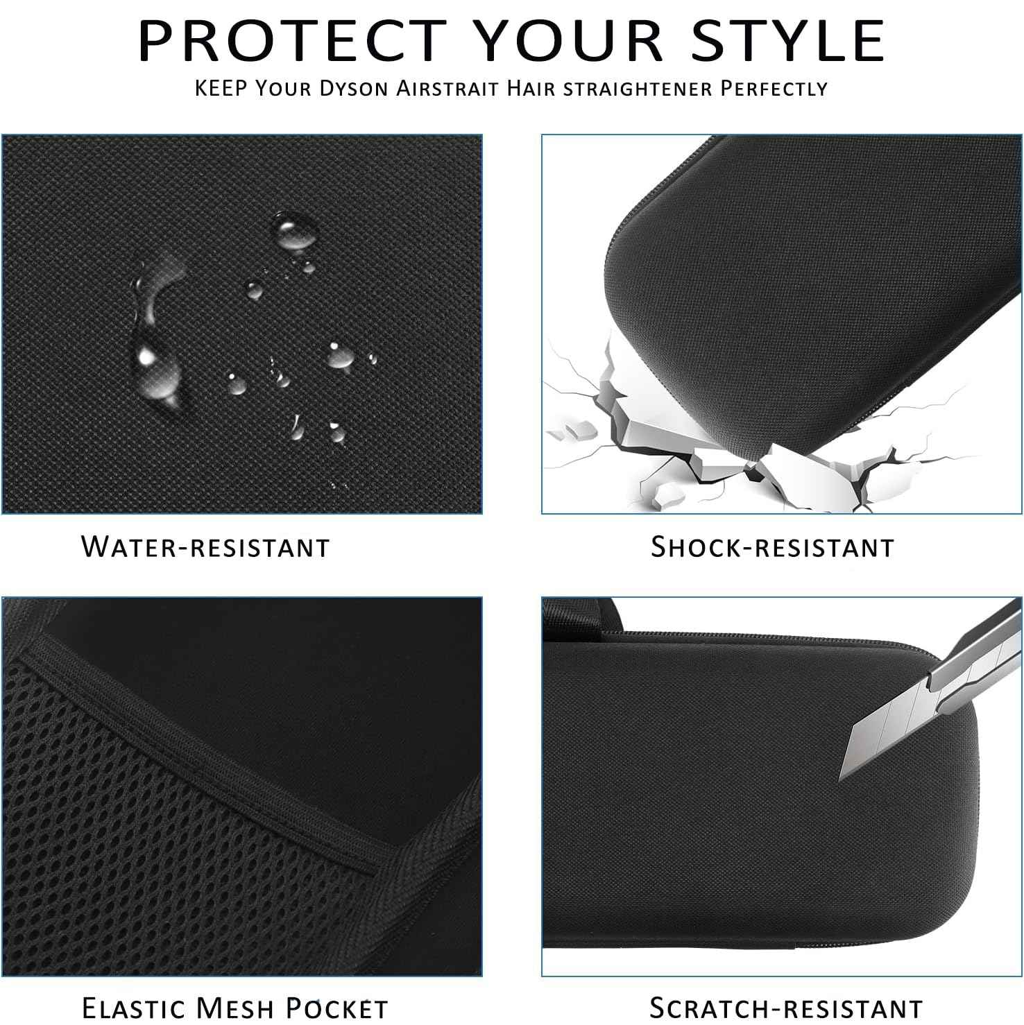 WINZEDGE Travel Carrying Case Compatible with Dyson Airstrait/Hair Straightener, Airstrait HT01 Accessories Tools Hard Case, Waterproof Storage Bag - Black (Black)