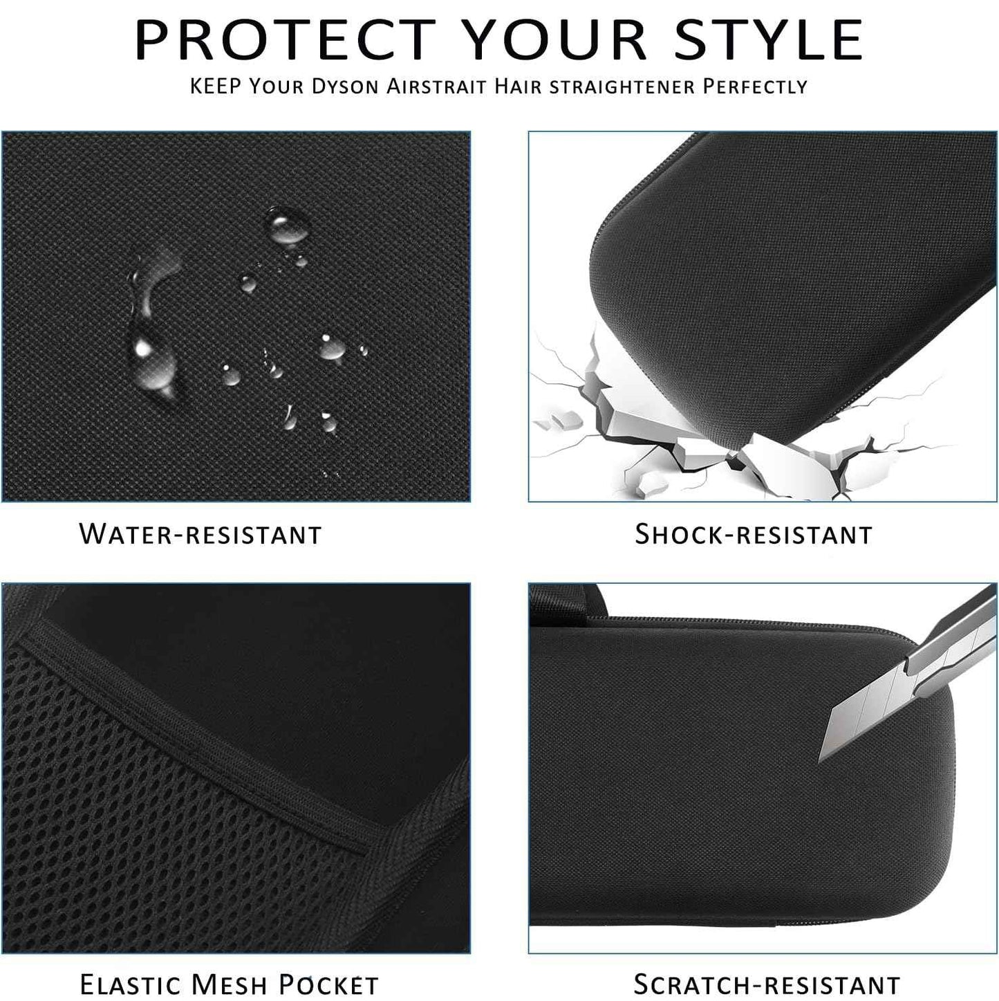 WINZEDGE Travel Carrying Case Compatible with Dyson Airstrait/Hair Straightener, Airstrait HT01 Accessories Tools Hard Case, Waterproof Storage Bag - Black (Black)