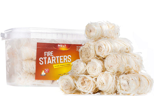 Fire Starter Rolls, 50 Rolls - Fire Starters for Campfires, Grill, Outdoor Fire Pit, Fireplace, BBQ - Fire Starter Kit, Water Resistant & Odorless - Camping Accessories