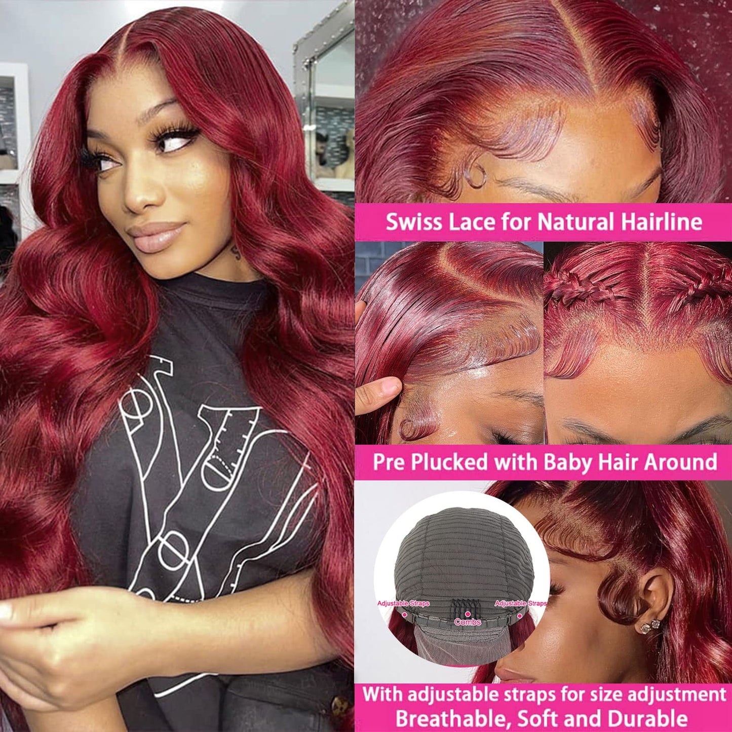 Aaliweya 99j Burgundy Lace Front Wigs Human Hair 99j 13x4 Body Wave HD Transparent Lace Frontal Wigs For Women 180% Density Pre Plucked Glueless Wine Red Color Virgin Human Hair Wigs 26inch