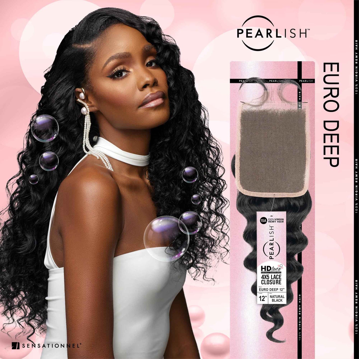 Sensationnel Pearlish bundle 4x5 closure - euro deep 12 inch HD lace beauty supply human hair bundles weave 15a soft remy (NATURAL/BLACK)
