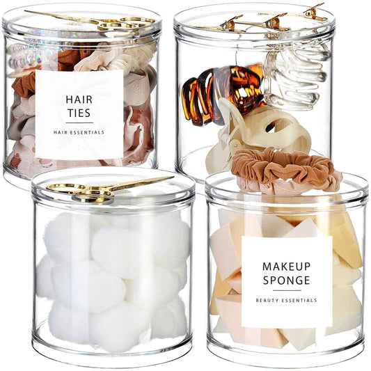 SheeChung Qtip Holder Dispenser Stackable Clear Plastic Container with Storage Lid Bathroom Essentials Decor, Vanity Makeup Storage Organizer for Cotton Swabs, Cotton Balls (4pack 20oz)