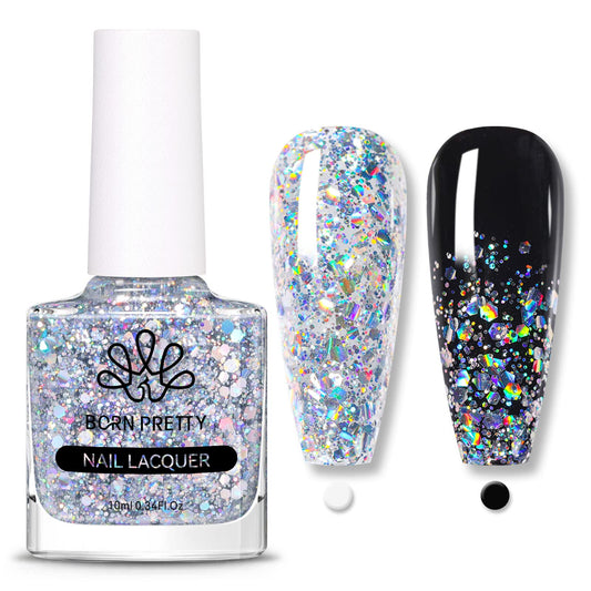 Born Pretty Holographic Nail Polish Silver Glitter Sequins Nail Polish 10ML