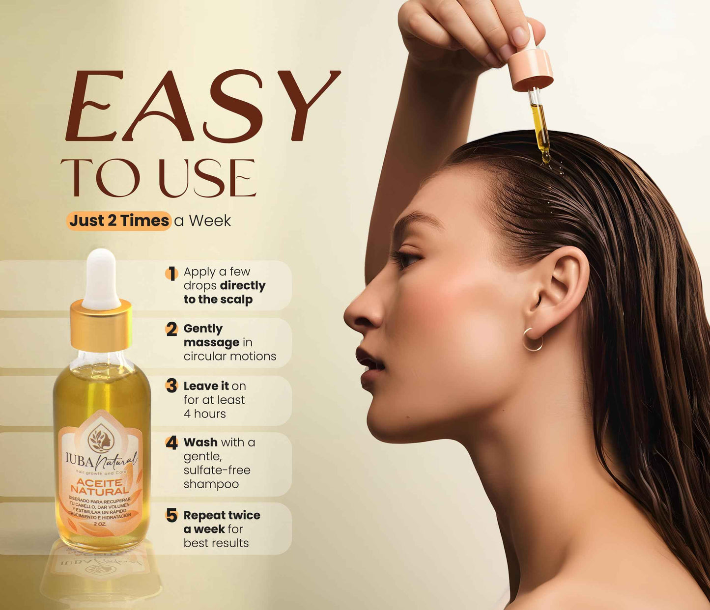 IUBA NATURAL HAIR GROWTH AND CARE Organic Scalp & Hair Oil – Natural hair oil for hair growth and repair – Strengthening hair treatment oil for women & men – Dry scalp solution 2 oz