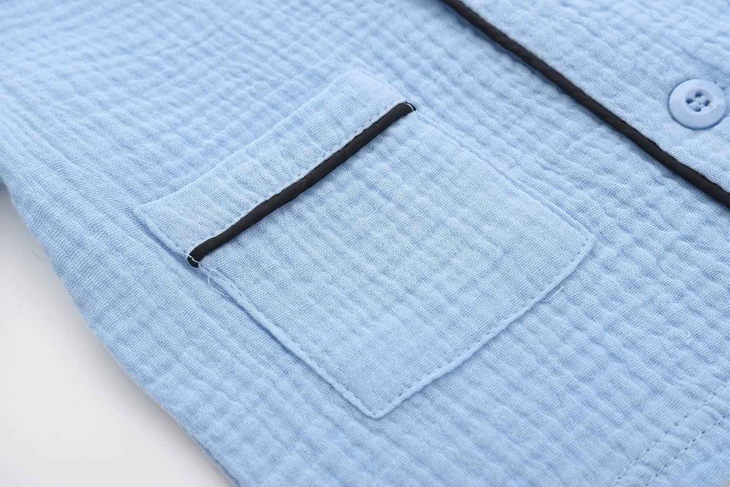 BINIDUCKLING Kids Pajamas Girls Button Up Short Pjs 6-7 Years Blue