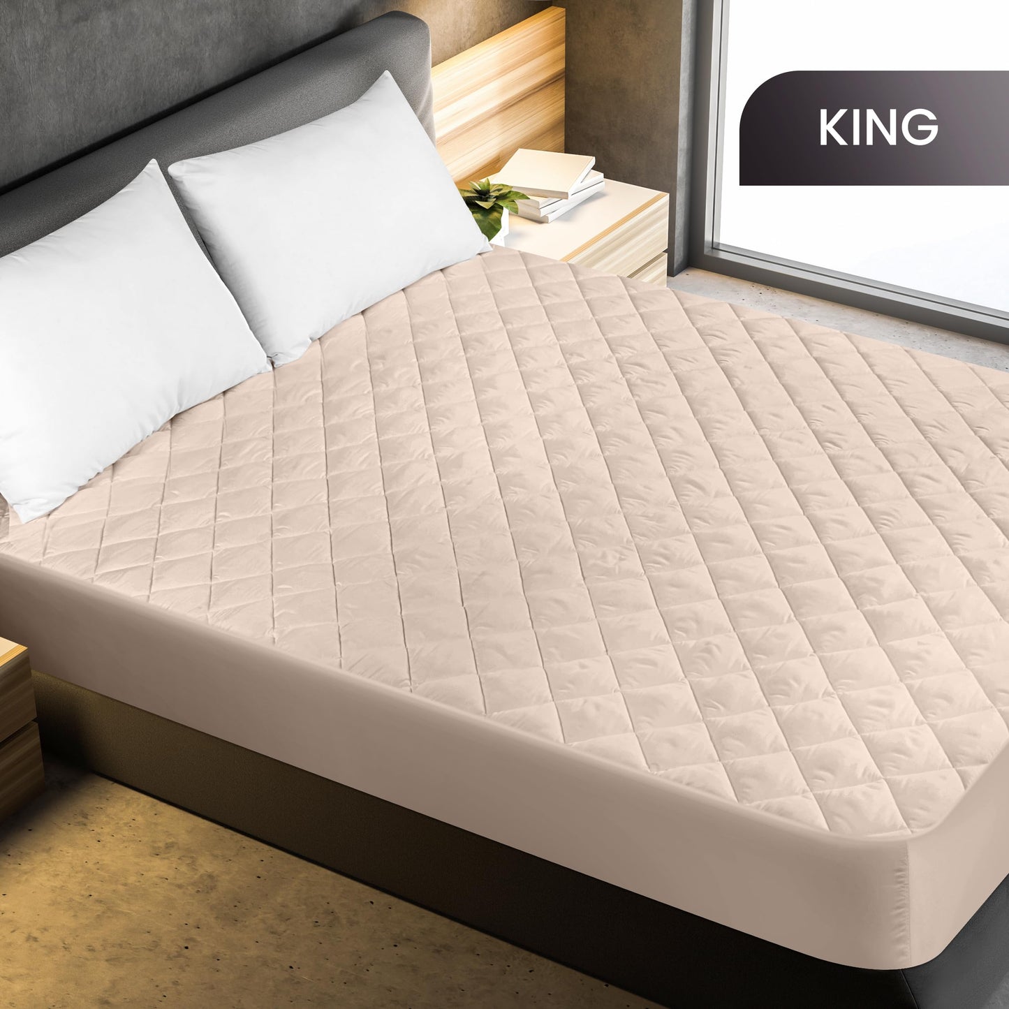 Utopia Bedding Quilted Fitted Mattress Pad (King, Beige) - Elastic Fitted Mattress Protector - Mattress Cover Stretches up to 16 Inches Deep - Machine Washable Mattress Topper