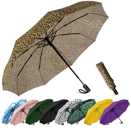 SIEPASA Windproof Travel Compact Umbrella-Automatic Umbrellas for Rain-Compact Folding Umbrella, Travel Umbrella Small Portable Windproof Umbrellas for Men Women Teenage. (New Leopard Print)