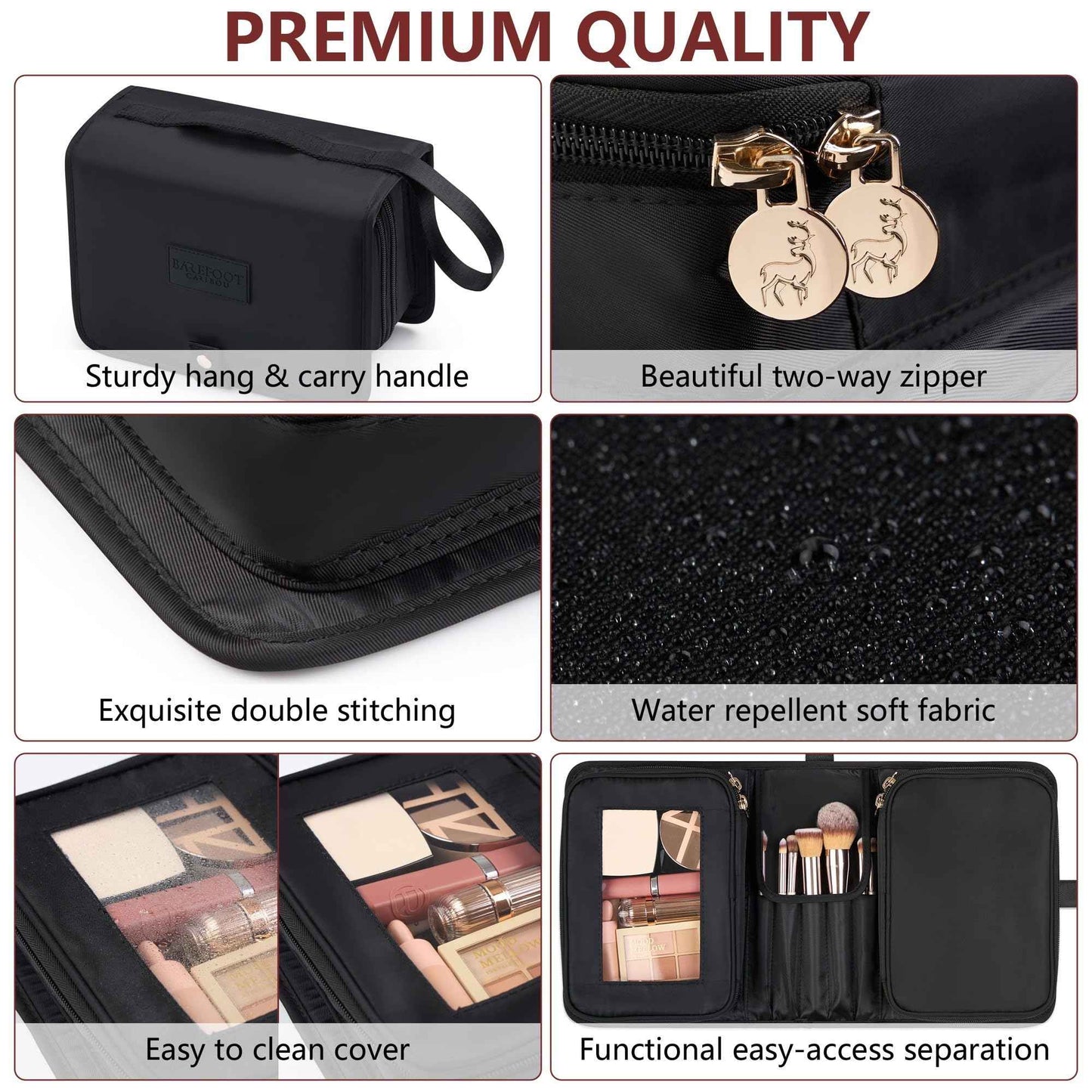 Travel Makeup Bag for Women for Cosmetics, Brushes, and Toiletries, Compact and Portable Makeup Organizer, Large Capacity Storage Cosmetic bag for Business, Vacation, or Weekend Traveling (Black)