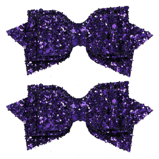 4" Glitter Purple Hair Bow Clips Sparkling Sequin Alligator Barrettes Pins for Teens Toddler Cheerleader Girls Kids Halloween Costume Decor Accessory Back School Mardi Gras Gift