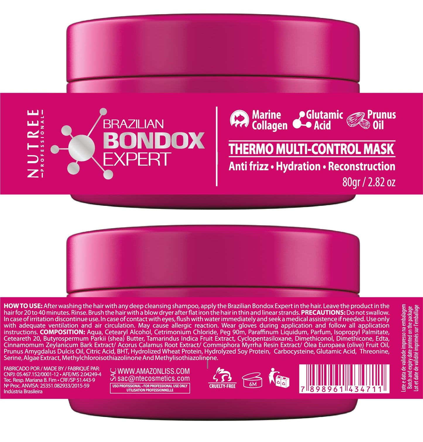 HAIR TREATMENT MASK FOR DAMAGED BRAZILIAN BONDOX 2.82 oz Thermal Activated Mask for Dry Frizzy Hair | Formaldehyde Free Cruelty Free | Results for up to 1-3 months | Almond Oil