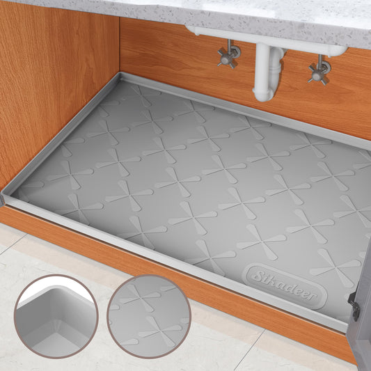 SIKADEER Under Sink Mat for Kitchen Waterproof, 22" x 22" Silicone Mat Cabinet Liner for Bathroom Under Sink Organizer with Raised Edge, Fits 24inch Standard Cabinet Under Sink Drip Tray Protector