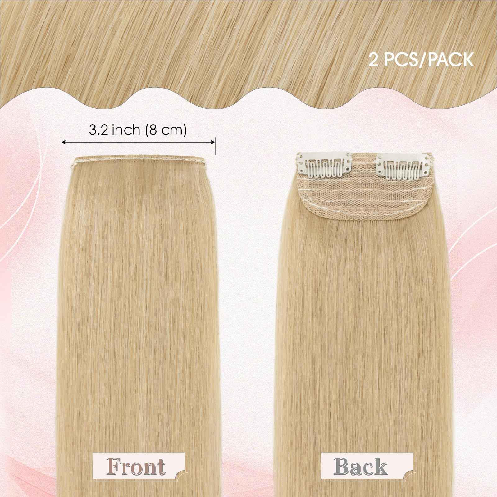 SEGO Clip in Hair Extensions for Women, 100% Remy Human Hair, Mini Hairpieces with 2 Clips, Short Extensions to Add Hair Volume, 2 Pcs, 10 Inches, 16/20/24/30/34g, Natural Blonde