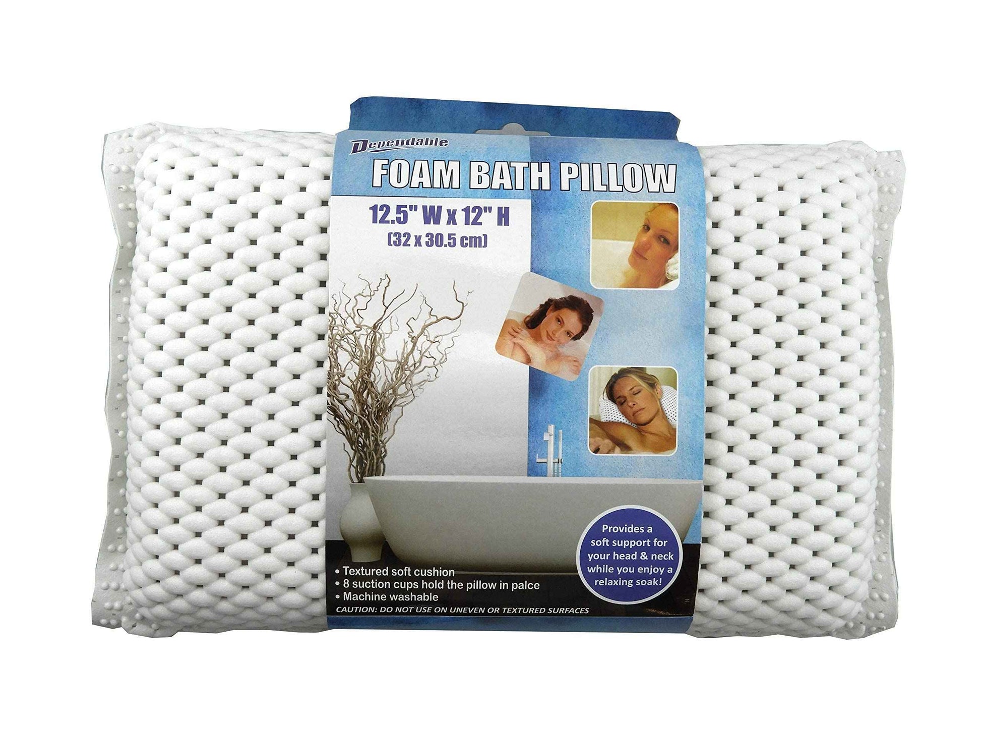 Luxurious Memory Foam Spa Bath Pillow for Tub Neck and Back Support - 8 Suction Cups, Non-Slip Design, Soft Cushion for Relaxing Soaks, by Dependable Industries (Pack of 2)