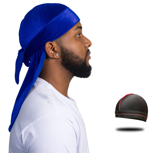 Velvet Durag for Men Wave Cap Velvet Dorag for Men Women 360 Wave (Blue)