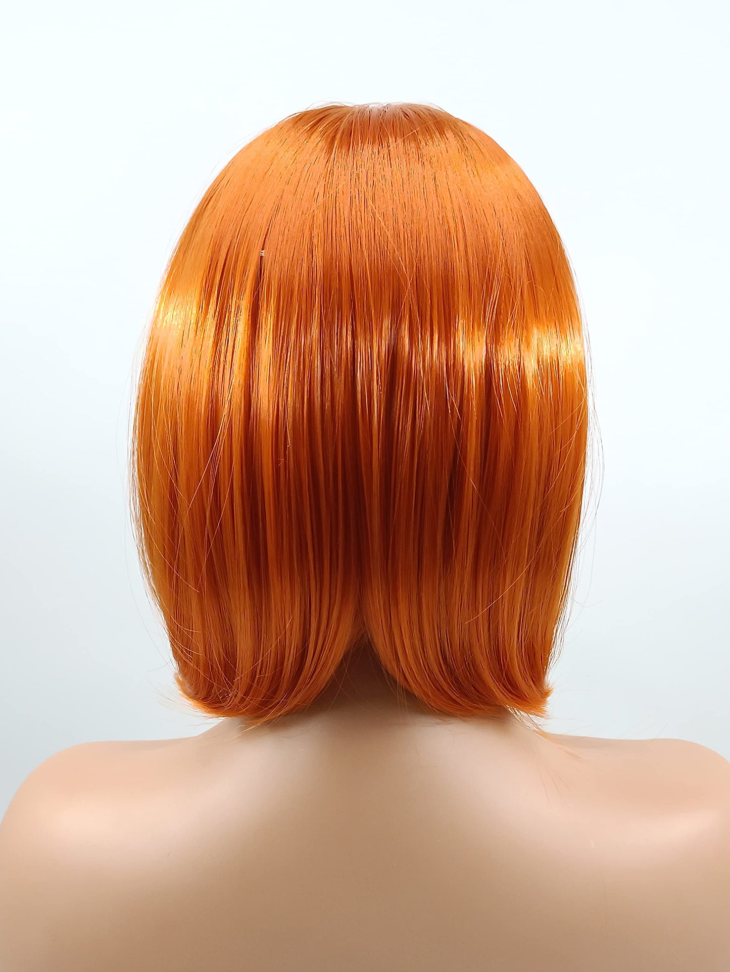 PORT&LOTUS Orange Wig Bob Wig Short Wig Ginger Wig Straight Wig with Bangs Wigs for White Women Cosplay Wig Synthetic Wig Heat Resistant Hair for Daily Party (Orange 14 inch)