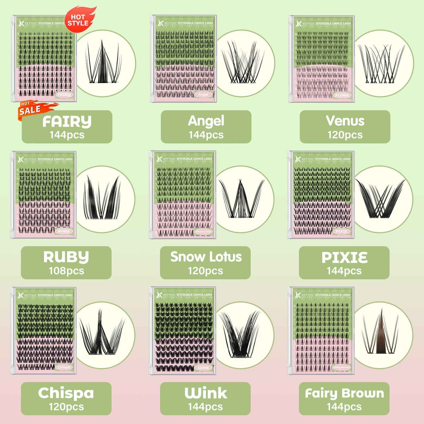 KEYYOU Fairy Lash Clusters Kit, Manga Eyelash Extension Kit at Home, 144pcs D Curl Wispy Natural Invisible Band Lash with Waterproof Lash Extensions Kit (Fairy-D-8-18MIX)