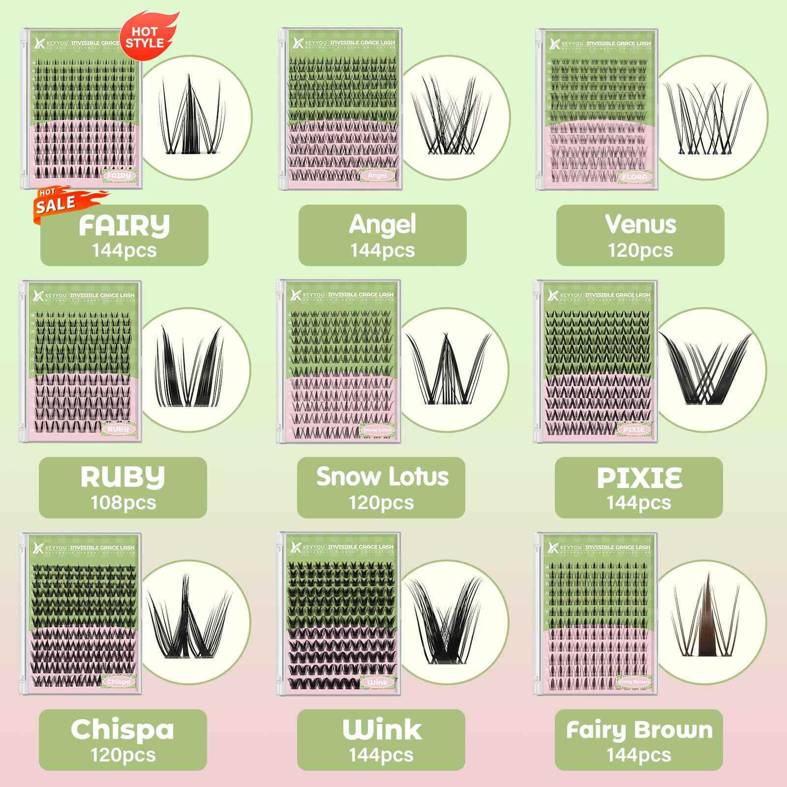 KEYYOU Fairy Lash Clusters Kit, Manga Eyelash Extension Kit at Home, 144pcs D Curl Wispy Natural Invisible Band Lash with Waterproof Lash Extensions Kit (Fairy-D-8-18MIX)