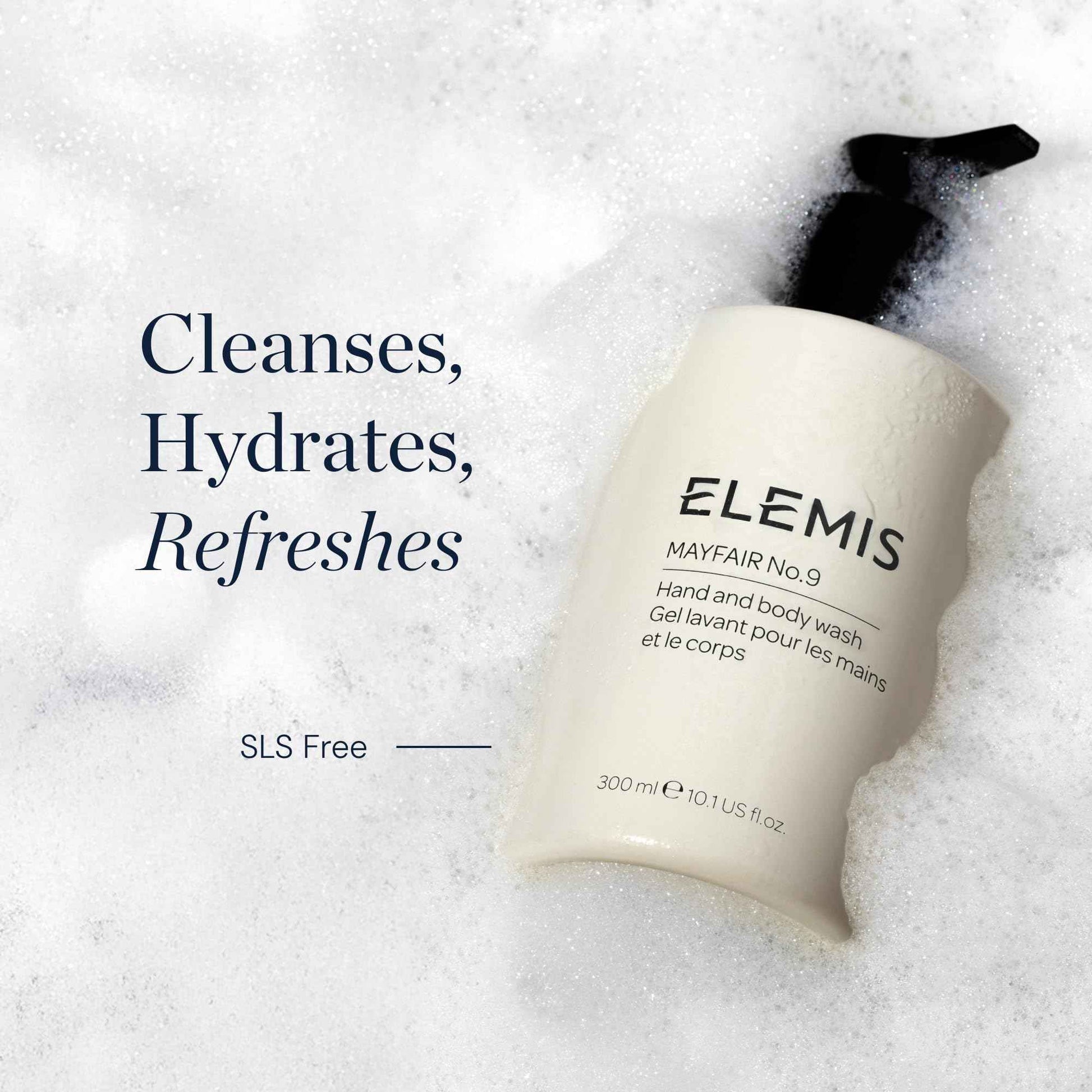 ELEMIS Mayfair No.9 Hand & Body Wash, Cleanses, Hydrates, and Refreshes, 95% Biodegradable, PEG- and SLS-Free, Refillable + Recyclable Bottle, 300ml