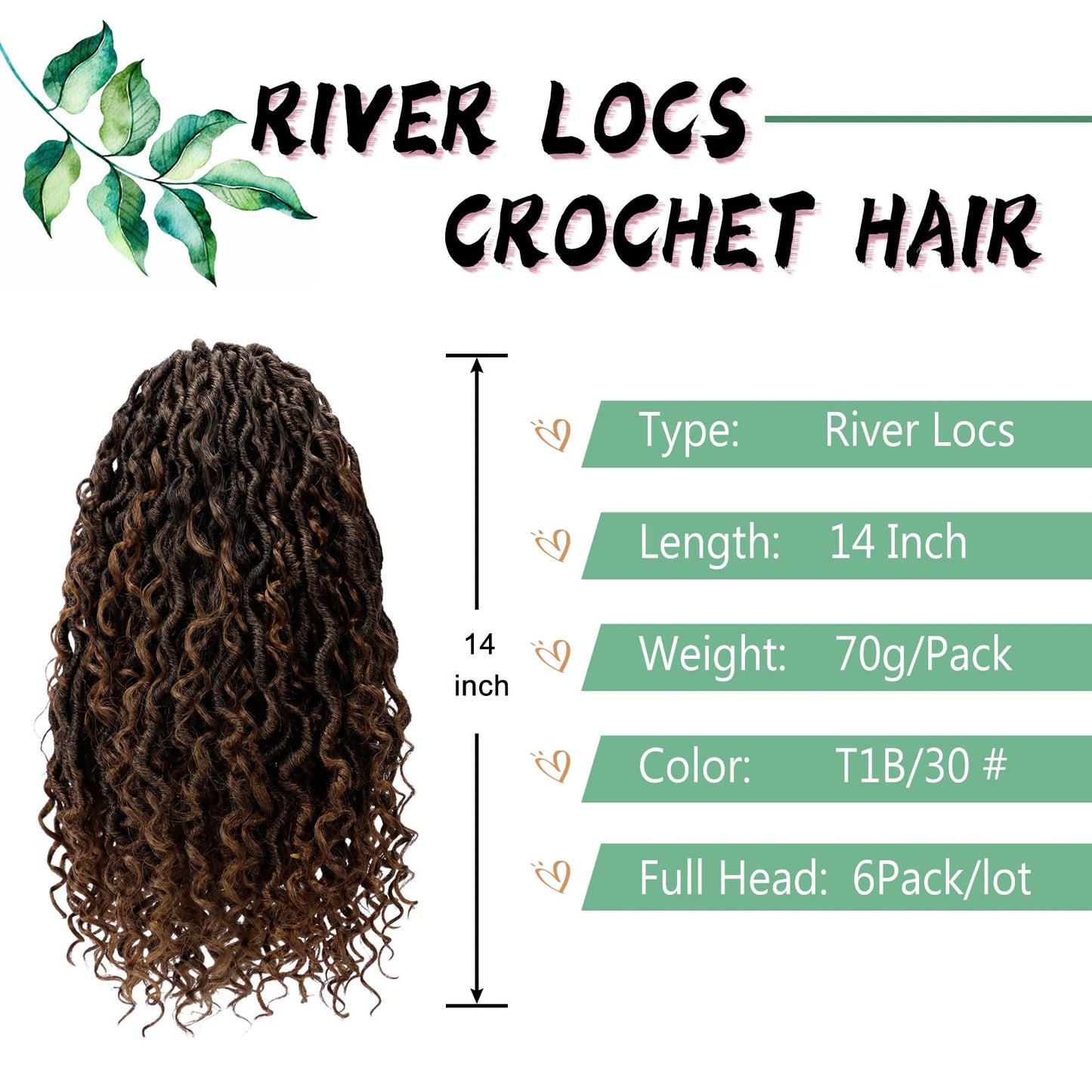 LIYATE Goddess Locs Crochet Hair 14 Inch 6 Packs Faux Locs Crochet Hair for Black Women Pre Looped Soft River Locs Crochet Braids with Curly Hair Bohemian Hippie Locs Hair Extensions(T1B/30)