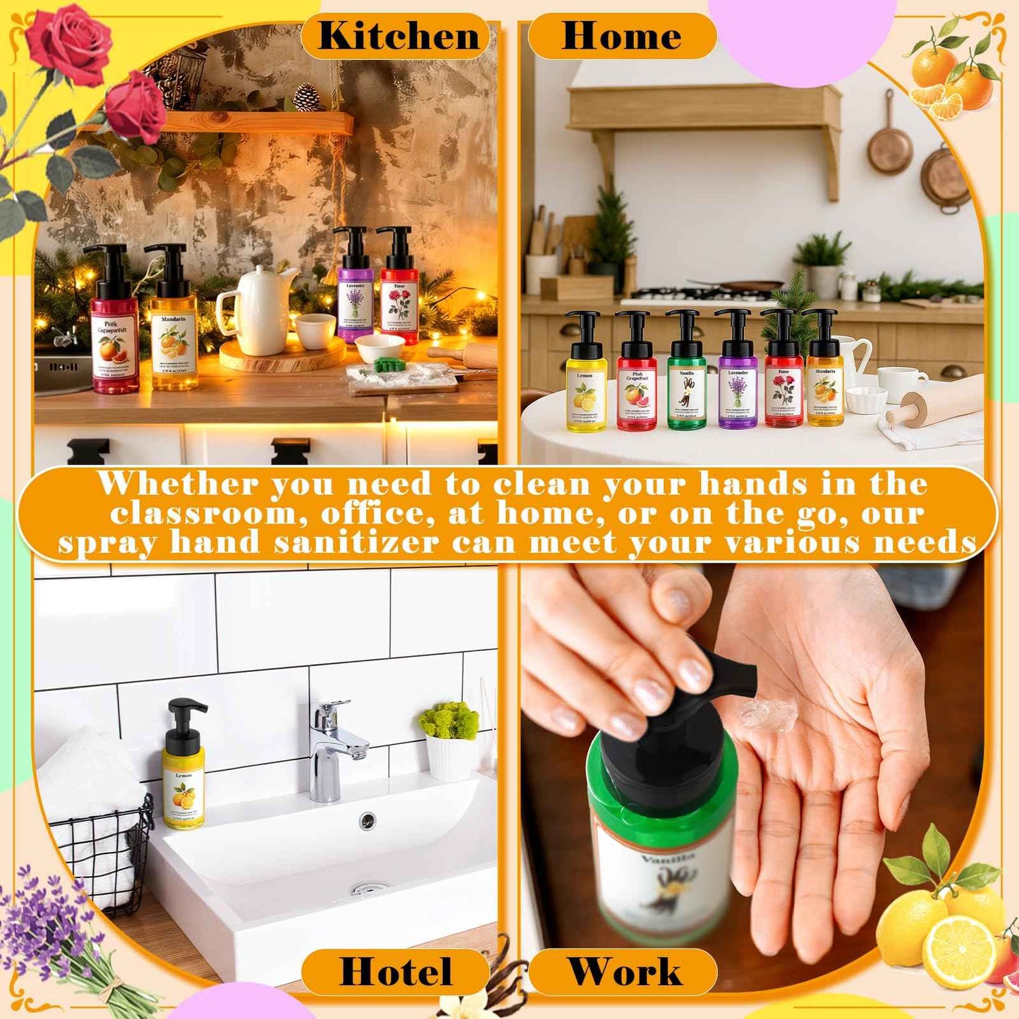 Swiffen 6pack Christmas Foaming Hand Soap with Pump Care Moisturizing Liquid Holiday Foam Hand Wash Stocking Stuffers Gift for Kitchen Bathroom Family Teacher Staff 8.75 Fl.oz(6 Colors,Fresh Scent)