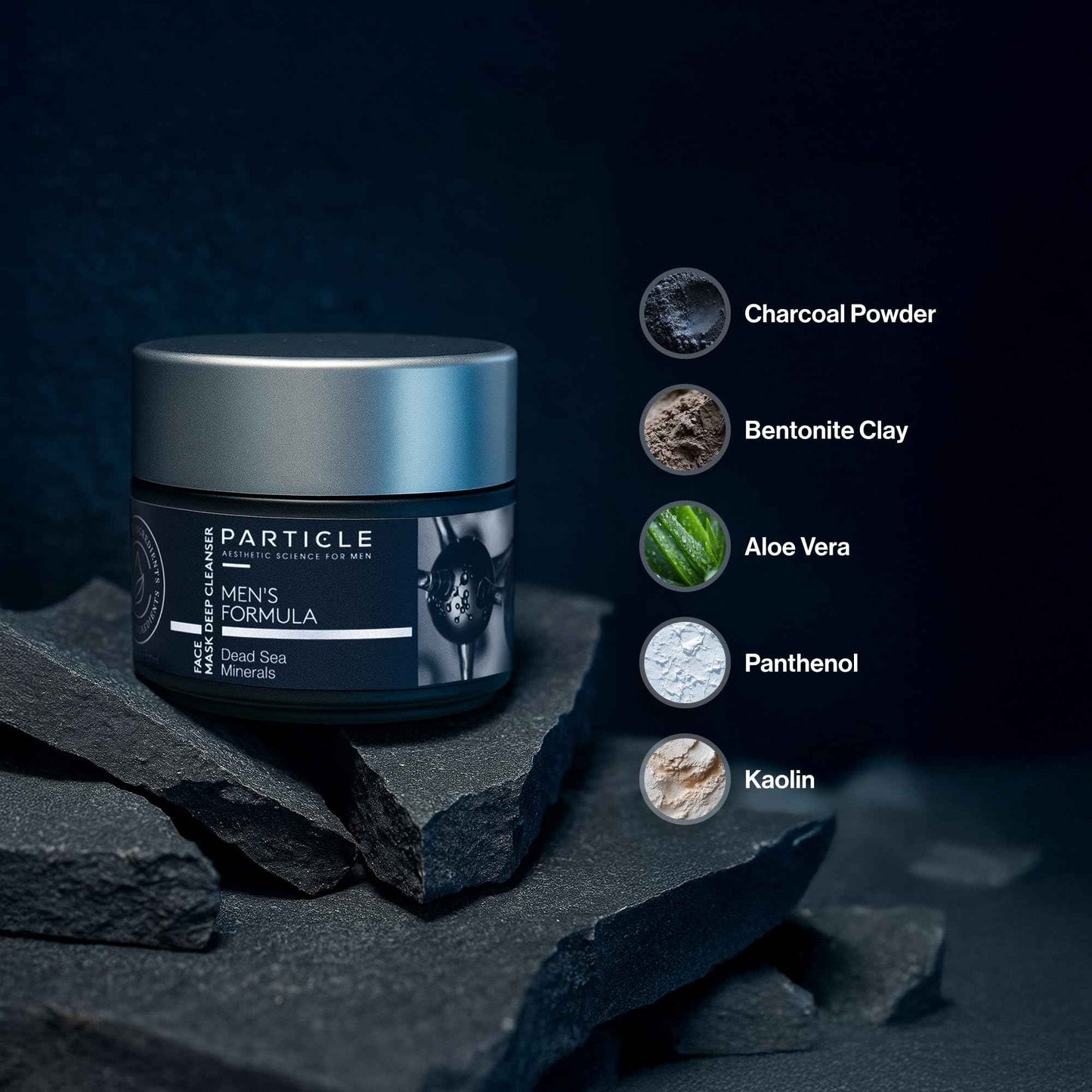 Particle Mineral Face Mask for Men, Hydrating and Deep Cleansing Clay with Charcoal, Aloe Vera, Panthenol & Dead Sea Minerals, Men's Cleanser, Refreshing Weekly Skin Care Routine, 3.38 FL OZ
