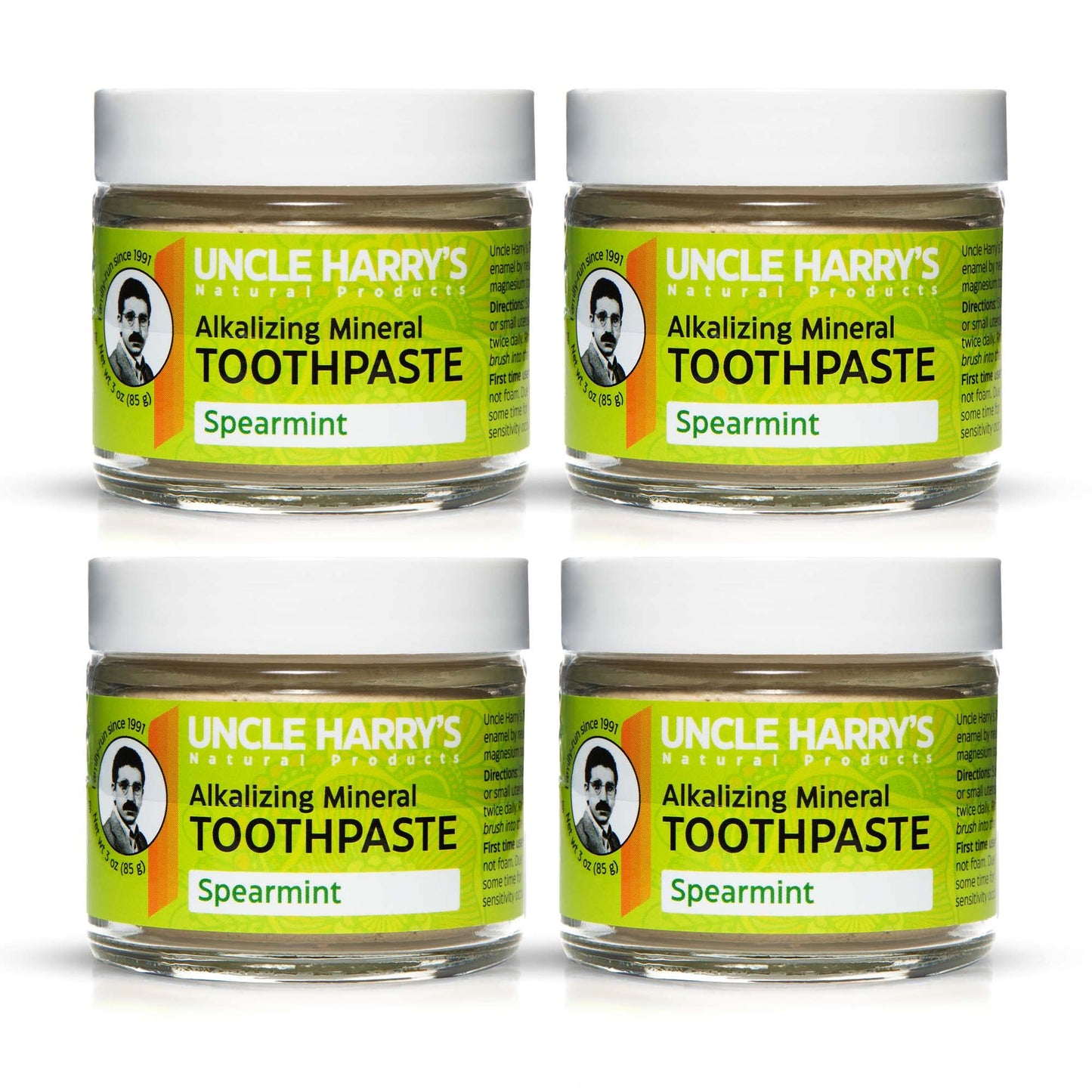 Uncle Harry's Spearmint Remineralizing Toothpaste | Natural Whitening Toothpaste Freshens Breath & Promotes Enamel | Vegan Fluoride Free Toothpaste Pack of 4