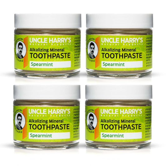 Uncle Harry's Spearmint Remineralizing Toothpaste | Natural Whitening Toothpaste Freshens Breath & Promotes Enamel | Vegan Fluoride Free Toothpaste Pack of 4