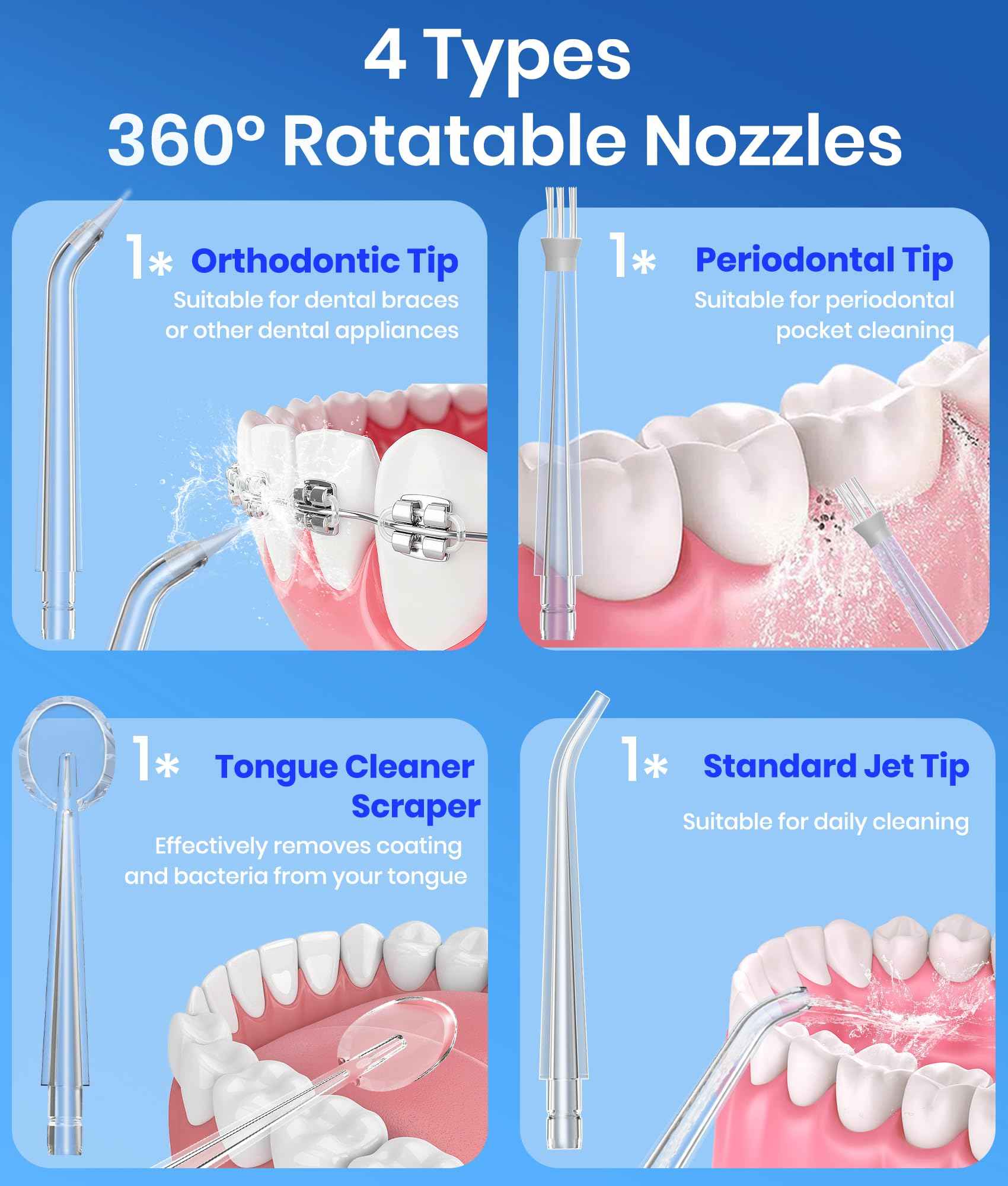 Water Flosser, 300ML Portable Cordless Water Dental Flossers for Teeth Deep Cleaning, IPX7 Waterproof Rechargeable Electric Oral Irrigator Teeth Pick for Travel Home Use and Braces Care (Black)