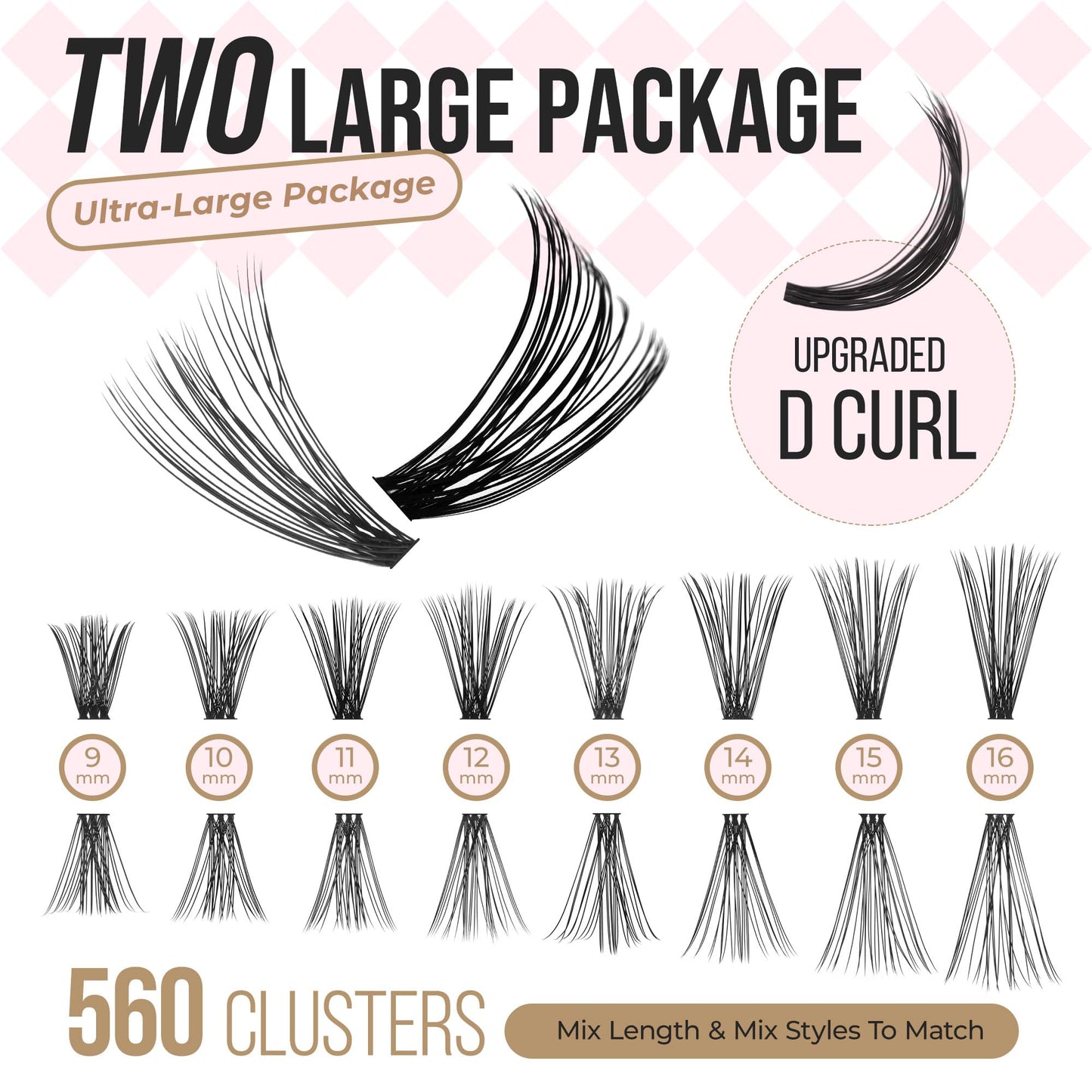 LASHVIEW Lash-Extension-Clusters 560pcs D Curl Lash Clusters Natural Look Cluster Lashes Extensions Super Thin Band & Soft Lashes Reusable 9-16mm MIX (30D&40D)