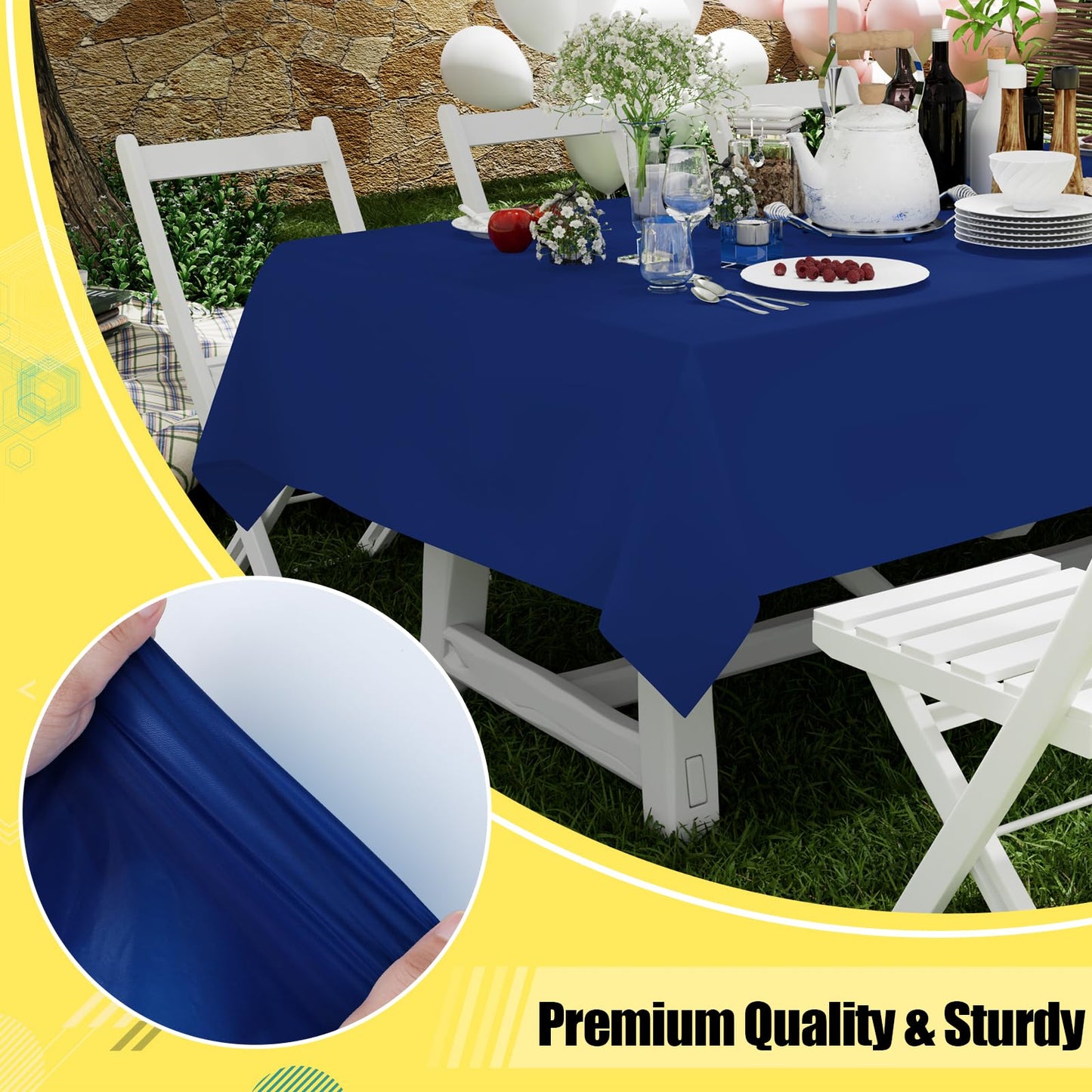 Smiry Disposable Table Cloth - 6 Pack, 54 x 108 Inch Table Cloths for Parties, Decorative Tablecloths for Rectangle Tables, Waterproof Plastic Table Cover, Leakproof & Sturdy, Navy